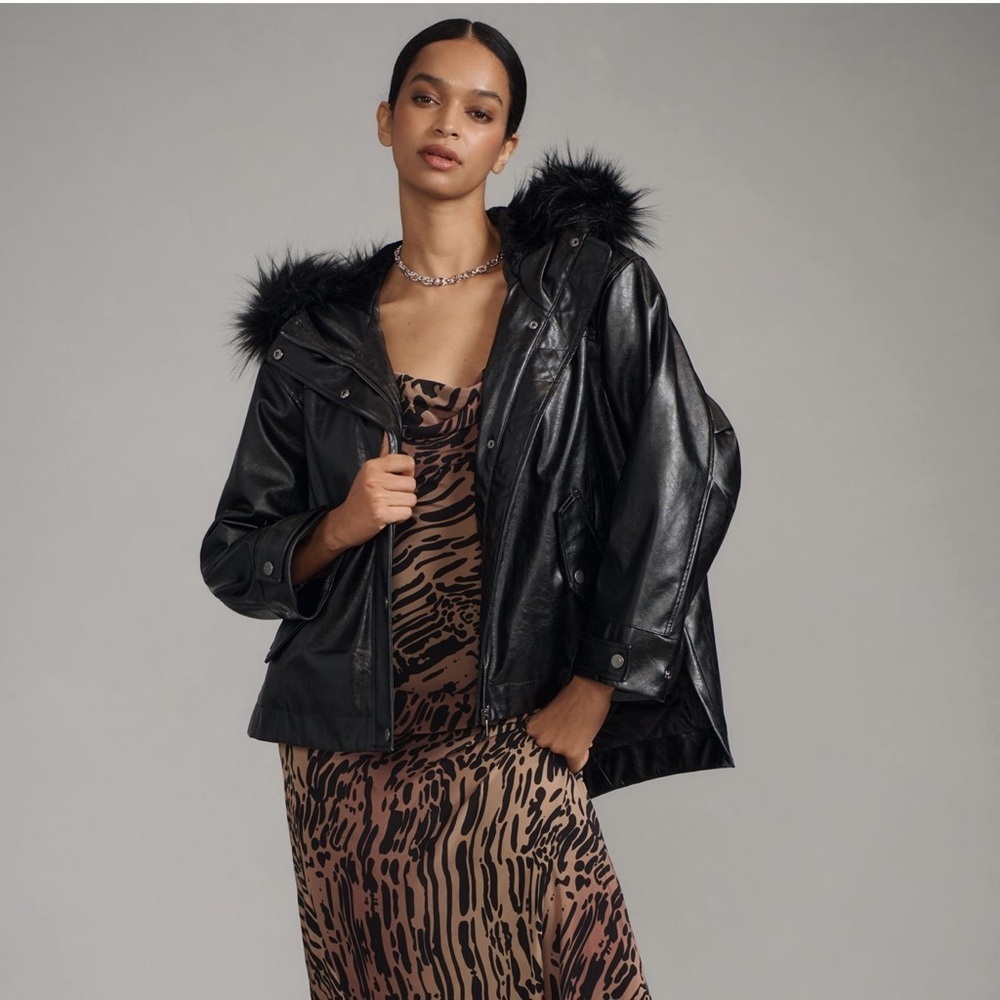 Pilcro Anthropologie Faux-Leather Hooded Jacket - Picture 2 of 7